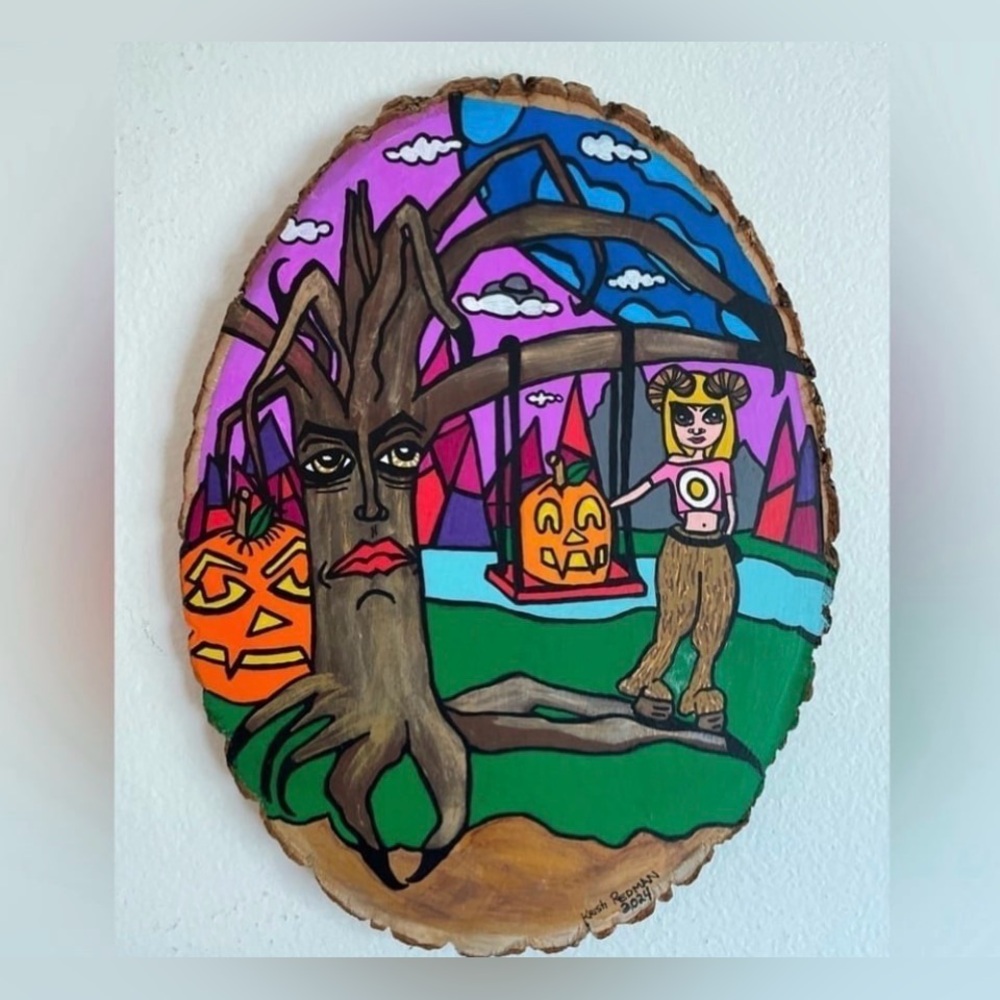 “Forced Playdate” Acrylic/wood 15x11 Kristi Redman painting home Decor Wall Art